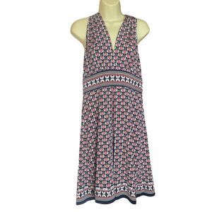 Max Studio Navy Peach Sleeveless Dress Plunging Neckline, size Large